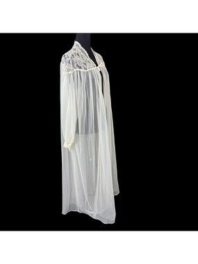 Henson Kickernick Sheer White Robe Lace Chiffon Vintage 1980s Made in USA